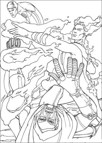 The Human Torch Hits His Enemy  Coloring Page